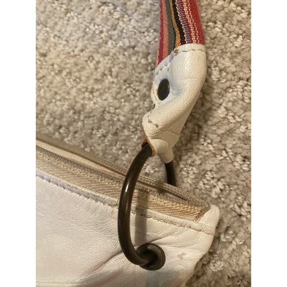 Bolsa White Leather Hobo Baguette Colorful Fabric Strap ~ HELLO LOVELY! - Picture 7 of 8